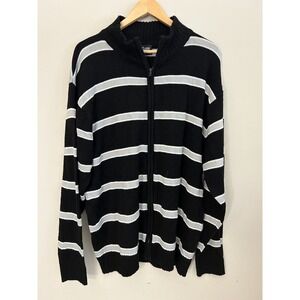 Riflessi Womens Black‎ White Striped Knitted Zippered Sweater Size XXL